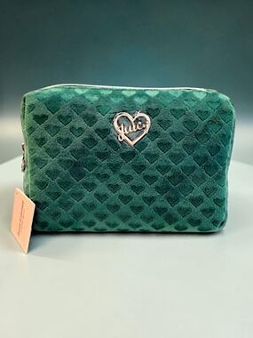 Juicy Couture Emerald Green Heart-Embossed Velvet Cosmetic Case